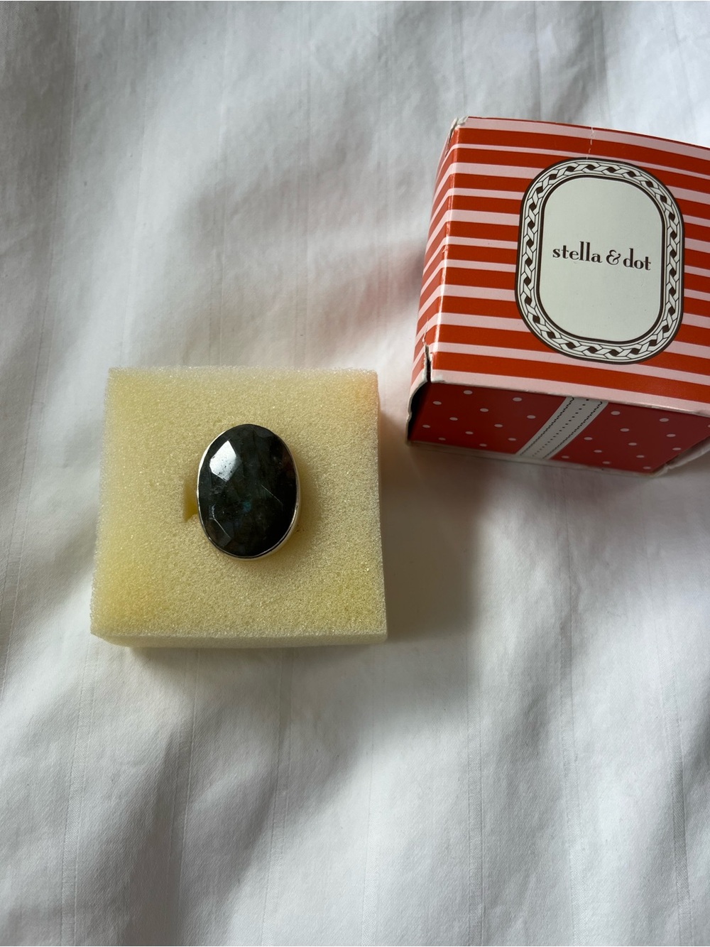Stella & Dot Oval Iridescent Stone Ring - Silver Setting